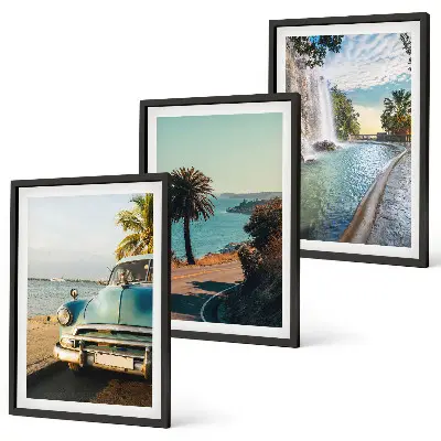 Set de 3 cuadros para salón con diseño de cascada de palmeras navideñas