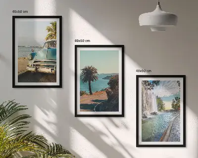 Set de 3 cuadros para salón con diseño de cascada de palmeras navideñas