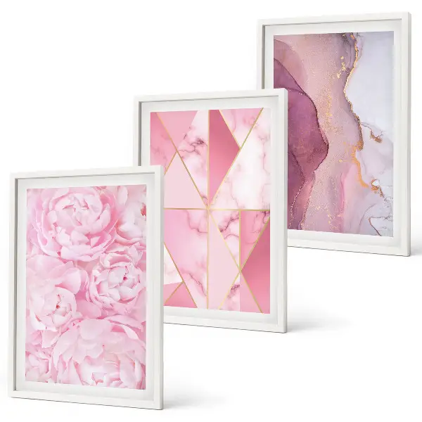 Juego de 3 cuadros de peonías geométricas rosas juego de 3 cuadros con diseño de peonías geométricas en color rosa
