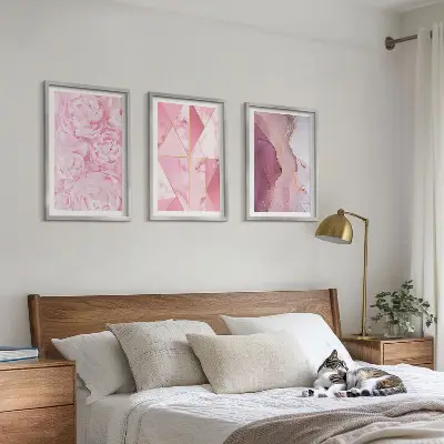 Juego de 3 cuadros de peonías geométricas rosas juego de 3 cuadros con diseño de peonías geométricas en color rosa