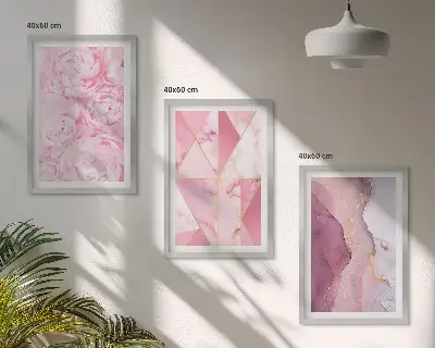 Juego de 3 cuadros de peonías geométricas rosas juego de 3 cuadros con diseño de peonías geométricas en color rosa