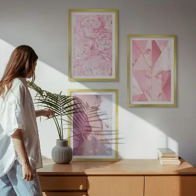Juego de 3 cuadros de peonías geométricas rosas juego de 3 cuadros con diseño de peonías geométricas en color rosa