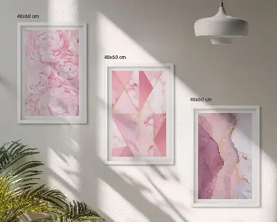 Juego de 3 cuadros de peonías geométricas rosas juego de 3 cuadros con diseño de peonías geométricas en color rosa
