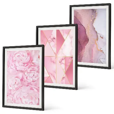 Juego de 3 cuadros de peonías geométricas rosas juego de 3 cuadros con diseño de peonías geométricas en color rosa