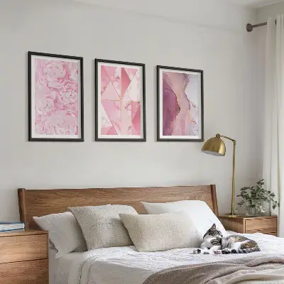 Juego de 3 cuadros de peonías geométricas rosas juego de 3 cuadros con diseño de peonías geométricas en color rosa
