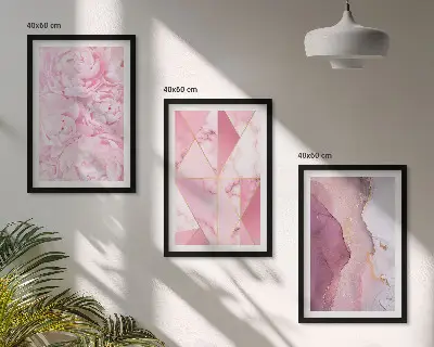 Juego de 3 cuadros de peonías geométricas rosas juego de 3 cuadros con diseño de peonías geométricas en color rosa