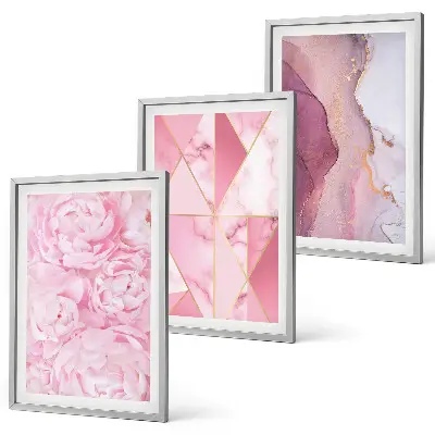 Juego de 3 cuadros de peonías geométricas rosas juego de 3 cuadros con diseño de peonías geométricas en color rosa