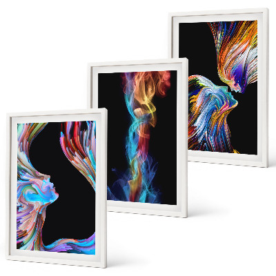 Set de 3 cuadros para salón Caras abstractas y coloridas
