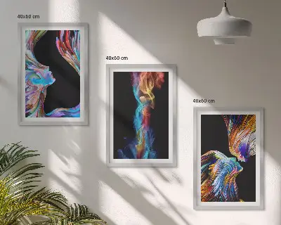 Set de 3 cuadros para salón con diseño de caras abstractas y coloridas