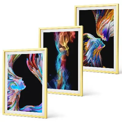 Set de 3 cuadros para salón con diseño de caras abstractas y coloridas