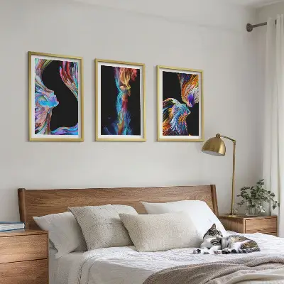 Set de 3 cuadros para salón con diseño de caras abstractas y coloridas