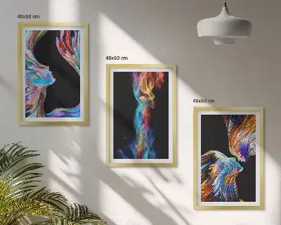 Set de 3 cuadros para salón con diseño de caras abstractas y coloridas