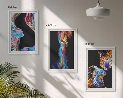 Set de 3 cuadros para salón con diseño de caras abstractas y coloridas