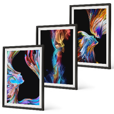 Set de 3 cuadros para salón Caras abstractas y coloridas