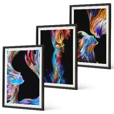 Set de 3 cuadros para salón con diseño de caras abstractas y coloridas
