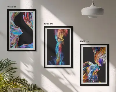Set de 3 cuadros para salón con diseño de caras abstractas y coloridas