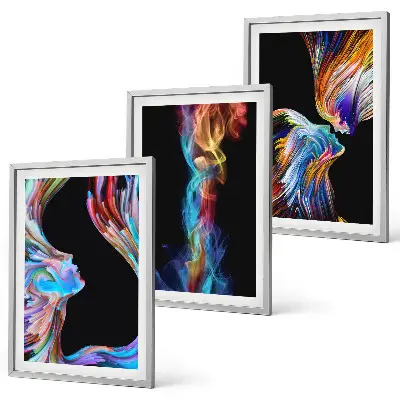 Set de 3 cuadros para salón con diseño de caras abstractas y coloridas