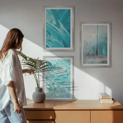 Juego de 3 cuadros con patrones abstractos en tonos azules