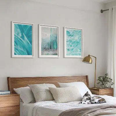 Juego de 3 cuadros con patrones abstractos en tonos azules