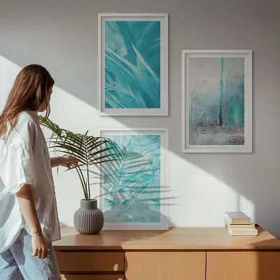 Juego de 3 cuadros con patrones abstractos en tonos azules