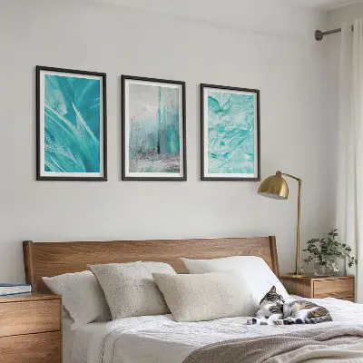 Juego de 3 cuadros con patrones abstractos en tonos azules