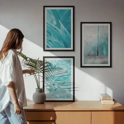 Juego de 3 cuadros con patrones abstractos en tonos azules