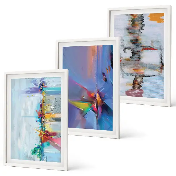 Set de 3 cuadros para salón con composiciones de pintura abstracta