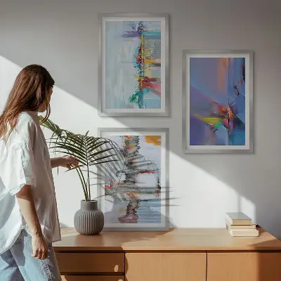 Set de 3 cuadros para salón con composiciones de pintura abstracta