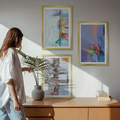 Set de 3 cuadros para salón con composiciones de pintura abstracta