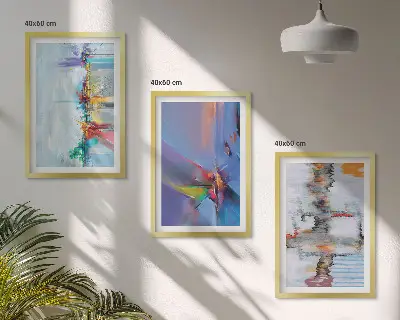 Set de 3 cuadros para salón con composiciones de pintura abstracta