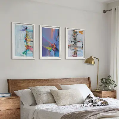 Set de 3 cuadros para salón con composiciones de pintura abstracta