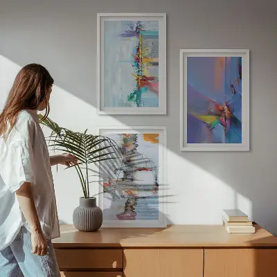 Set de 3 cuadros para salón con composiciones de pintura abstracta