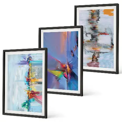 Set de 3 cuadros para salón con composiciones de pintura abstracta