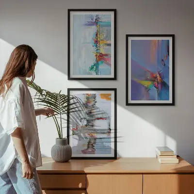 Set de 3 cuadros para salón con composiciones de pintura abstracta
