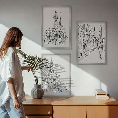 Juego de 3 cuadros Dibujos sencillos de paisajes urbanos