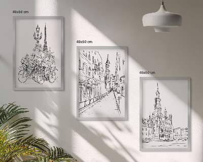 Juego de 3 cuadros Dibujos sencillos de paisajes urbanos