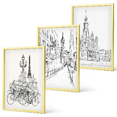 Juego de 3 cuadros con dibujos sencillos de paisajes urbanos