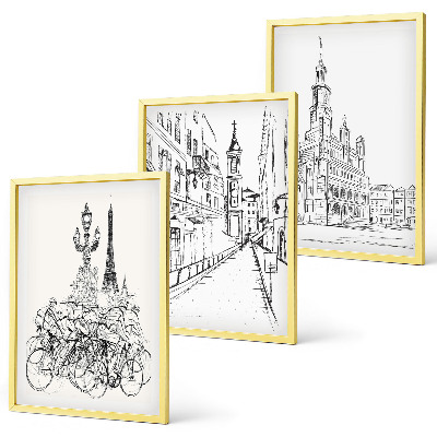 Juego de 3 cuadros Dibujos sencillos de paisajes urbanos