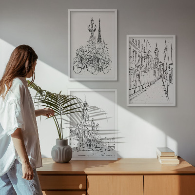 Juego de 3 cuadros Dibujos sencillos de paisajes urbanos
