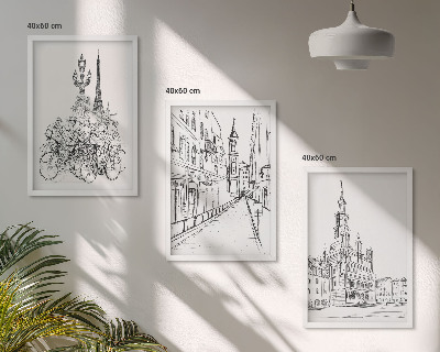 Juego de 3 cuadros Dibujos sencillos de paisajes urbanos