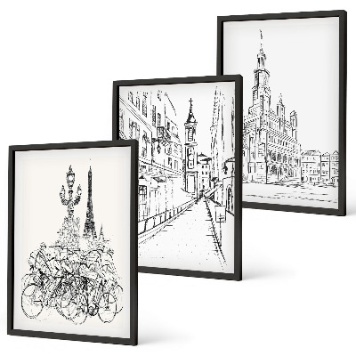 Juego de 3 cuadros Dibujos sencillos de paisajes urbanos