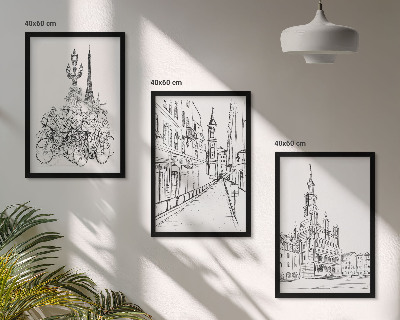 Juego de 3 cuadros Dibujos sencillos de paisajes urbanos