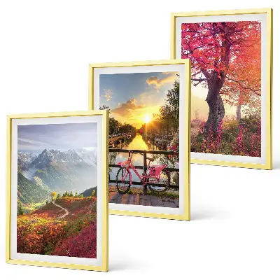 Set de 3 cuadros para salón con diseño de paisajes de montaña en bicicleta