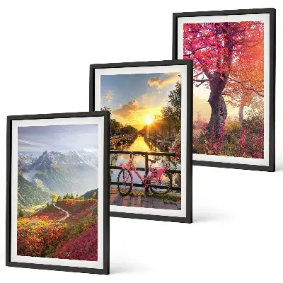 Set de 3 cuadros para salón con diseño de paisajes de montaña en bicicleta