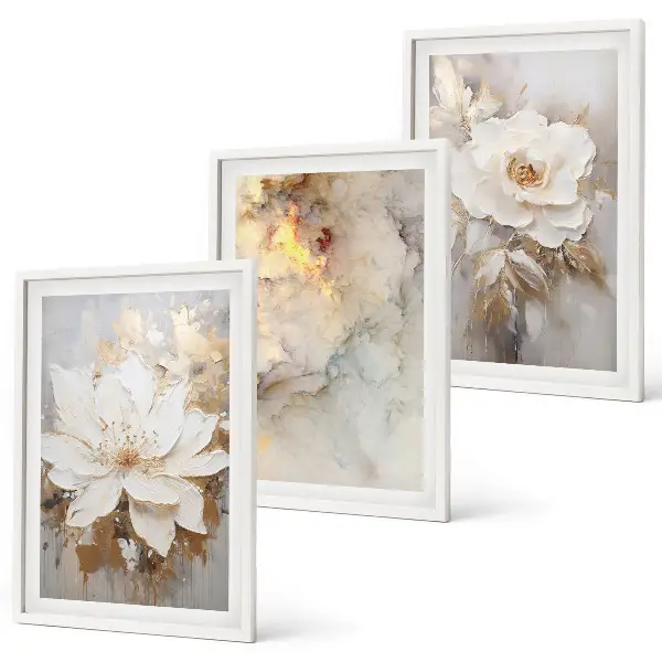 Cuadros decorativos con diseño de flores abstractas juego de 3 piezas con fondo brillante