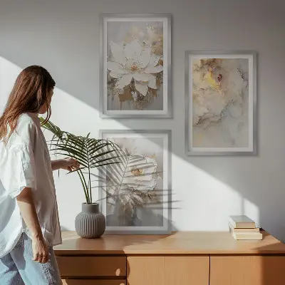 Cuadros decorativos con diseño de flores abstractas juego de 3 piezas con fondo brillante