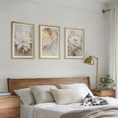 Cuadros decorativos con diseño de flores abstractas juego de 3 piezas con fondo brillante