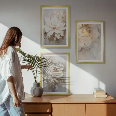 Cuadros decorativos con diseño de flores abstractas juego de 3 piezas con fondo brillante