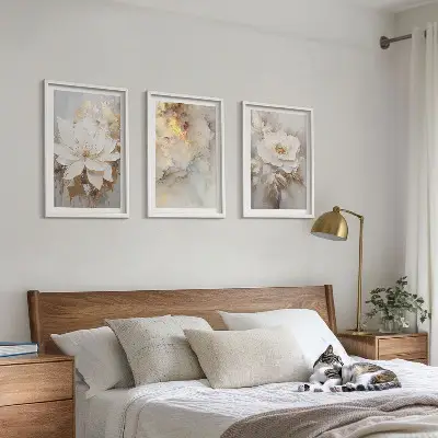 Cuadros decorativos con diseño de flores abstractas juego de 3 piezas con fondo brillante