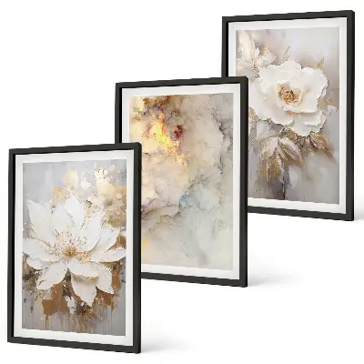 Cuadros decorativos con diseño de flores abstractas juego de 3 piezas con fondo brillante